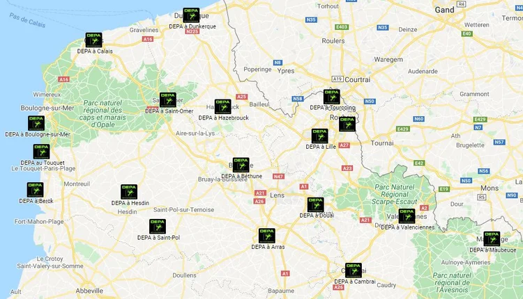 Interventions Llille-MEL et Hauts-de-France carte avec les principales villes couvertes par DEPA Environnement